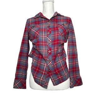 Dickies Work Flannel Shirt Womens Small Plaid Long‎ Sleeve Button Up Top